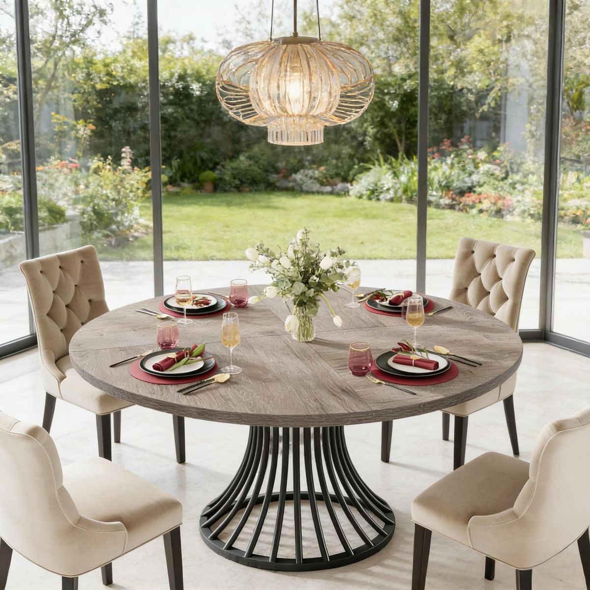 Round Dining Table For 4-6, 47" Farmhouse Circle Kitchen Table_maomaolike.com