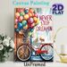 Bicycle With Balloons Themed Painting Poster, Vibrant Watercolor Style Poster, Inspirational "Never Stop Dreaming" Design, Ideal For Living Room_maomaolike.com