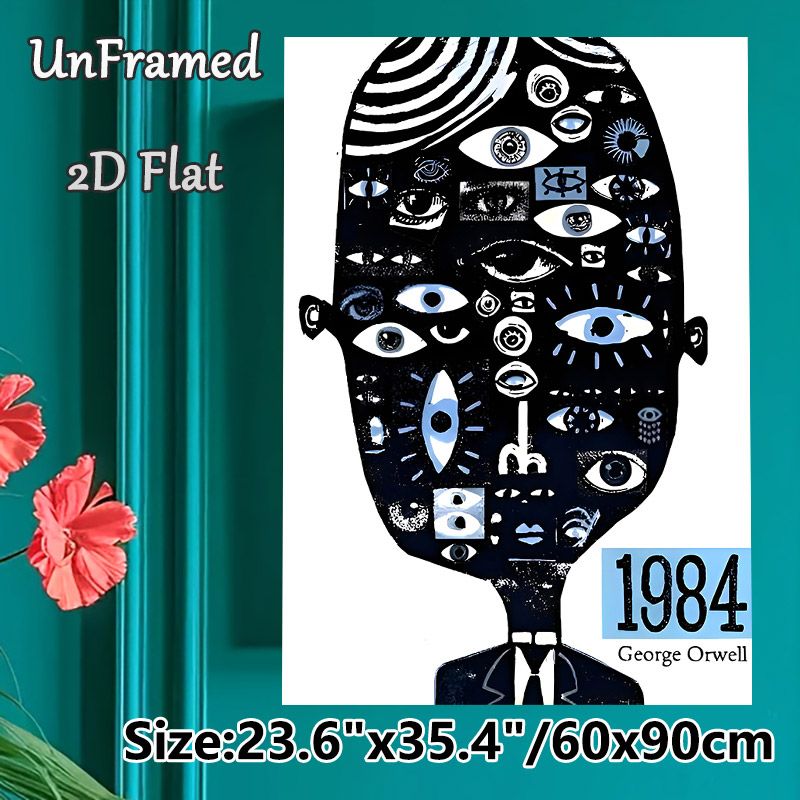 1984 George Orwell Themed Painting Poster, Monochrome Abstract Eye-filled Portrait Poster, Thought-provoking Artistic Decor Ideal For Home Office_maomaolike.com