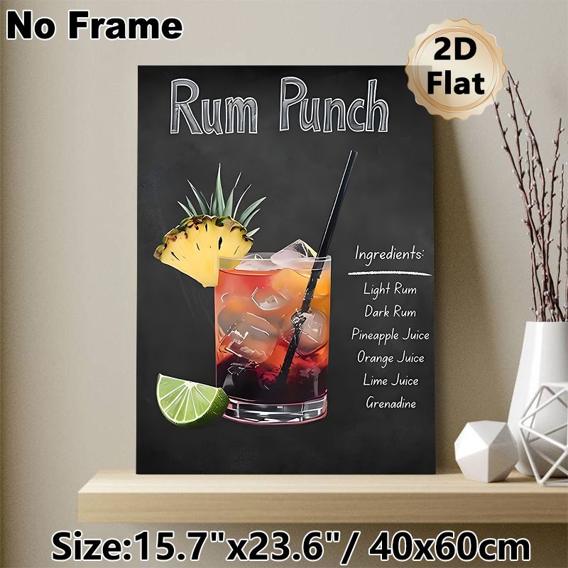Rum Punch Cocktail Painting Poster, Vibrant Chalkboard-style Drink Recipe Poster, Informative Cocktail Art Ideal For Bar, Dining Room Or Home Bar_maomaolike.com