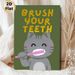 Cat Brushing Teeth Themed Painting Poster, Cute Cartoon Style Poster, Gentle Daily Dental Care Reminder, Ideal For Bathroom_maomaolike.com