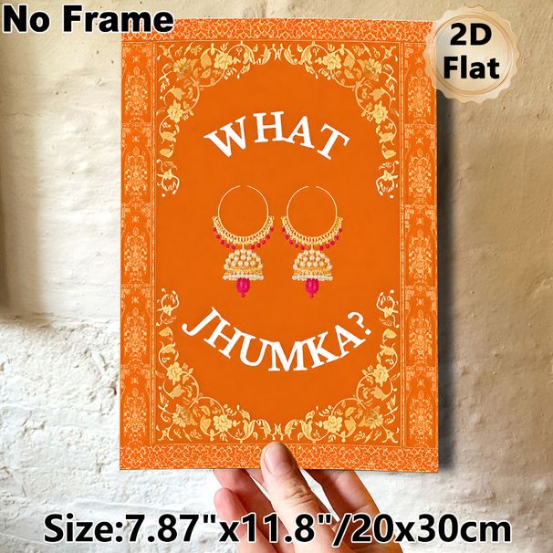 Jhumka Earring Themed Painting Poster, Vibrant Orange Traditional Indian Ornate Poster, Cultural Decorative Piece Suitable For Living Room, Bedroom Or_maomaolike.com