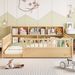A Full-sized Wooden Floor Bed With A Fence-style Guardrail, Featuring A Side Storage Decorative Function, And Its Color Is Natural_maomaolike.com