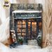 Winter Book Shop Painting Poster, Warm Watercolor Cozy Snow-covered Bookstore Scene Poster, Gentle Winter Ambiance Decor For Living Room, Study_maomaolike.com