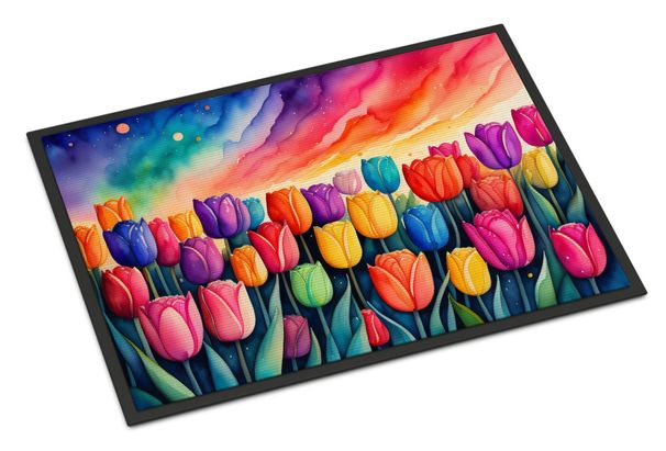 Tulips In Color Doormat Front Door Mat Indoor Outdoor Rugs For Entryway, Non Slip Washable Low Pile, 24H X 36W_maomaolike.com