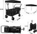 Collapsible Wagon Heavy Duty Folding Wagon Cart With Removable Canopy, 4" Wide Large All Terrain Wheels, Brake, Adjustable Handles,Cooler Bag Utility Carts For Outdoor Garden Beach_maomaolike.com