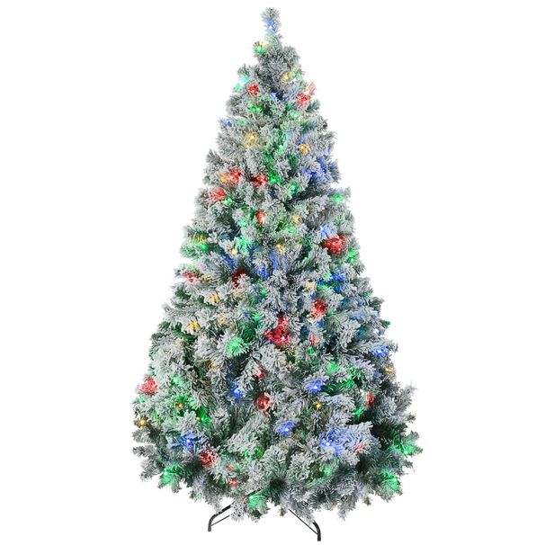Prelit Artificial Christmas Tree Holiday Décor With Snow Flocked Branches, Warm White Or Colorful LED Lights, Steel Base_maomaolike.com