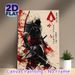 Ninja Assassin Painting Poster, Vintage Ink-wash Style Poster, Bold Black-and-red Hooded Warrior With Swords And Bow, Striking Artistic Decor Ideal_maomaolike.com