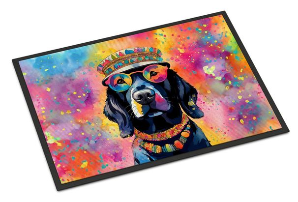 Black Labrador Hippie Dawg Doormat Front Door Mat Indoor Outdoor Rugs For Entryway, Non Slip Washable Low Pile, 24H X 36W_maomaolike.com