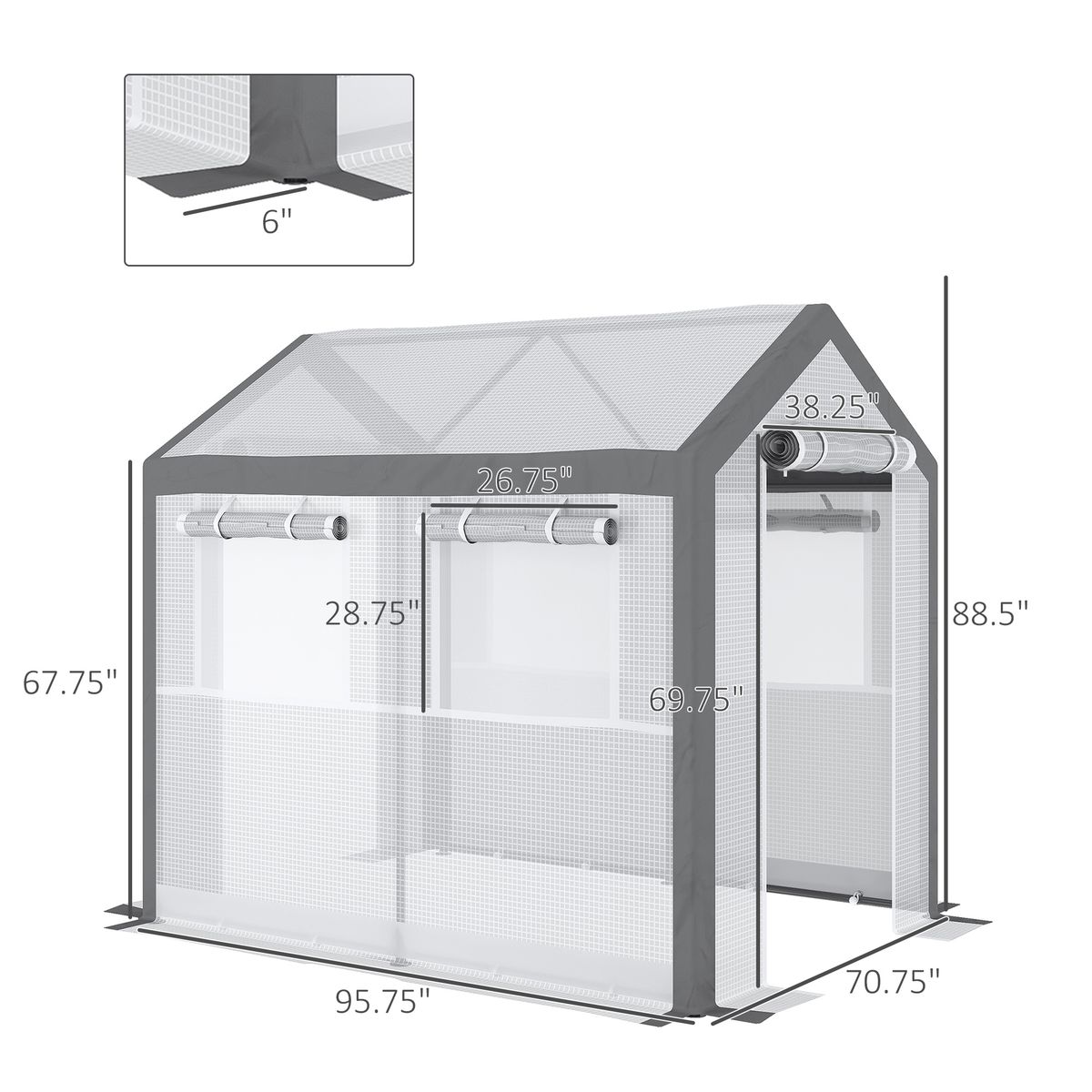 Outdoor Walk-In Tunnel Greenhouse With Roll-up Windows, Zippered Mesh Door, & Weather Cover, 8' X 6' X 7.4'_maomaolike.com