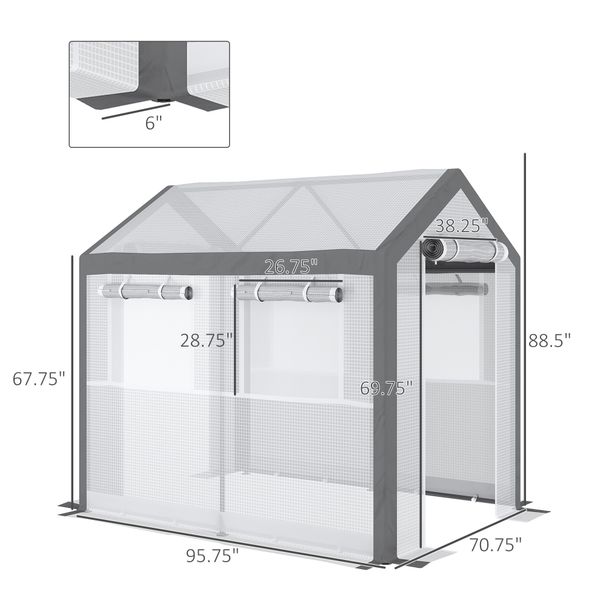 Outdoor Walk-In Tunnel Greenhouse With Roll-up Windows, Zippered Mesh Door, & Weather Cover, 8' X 6' X 7.4'_maomaolike.com