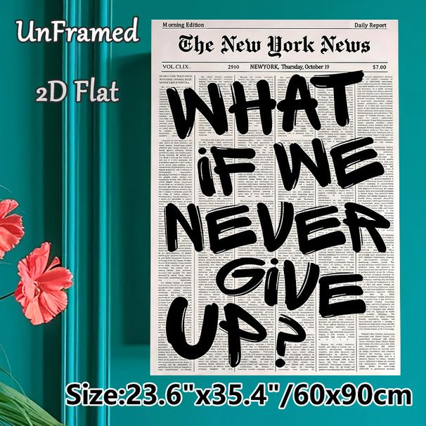 Inspirational Slogan Painting Poster, Vintage Newspaper-style Poster, Motivational "What If I Never Give Up?" Design, Suitable Decor For Home Office_maomaolike.com