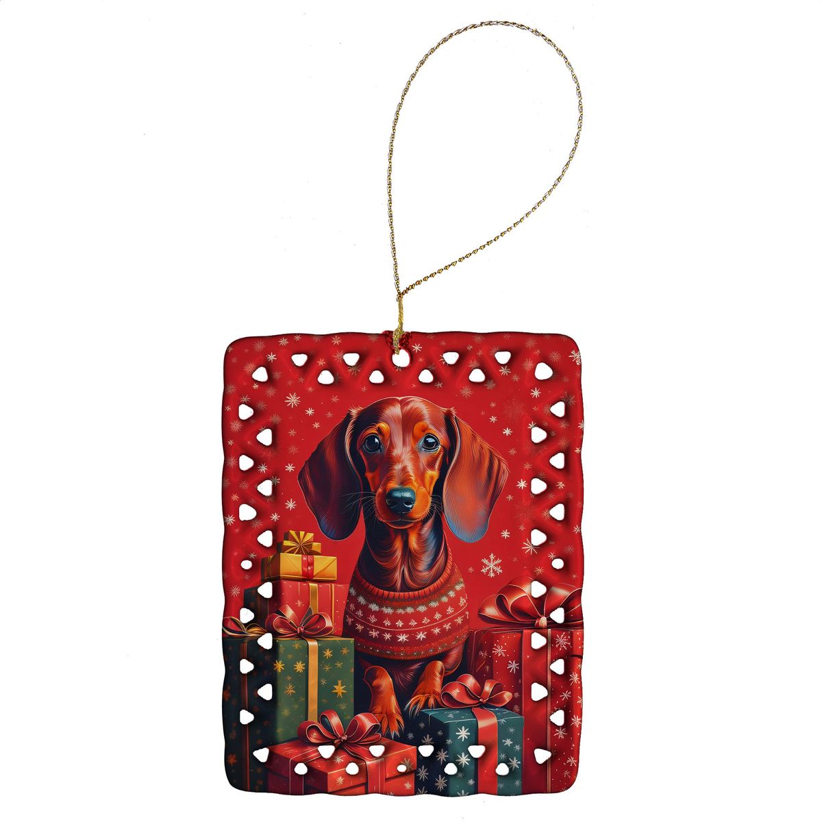 Dachshund Holiday Christmas Porcelain Ornament Christmas Tree Hanging Decorations For Home Christmas Holiday, Rectangle, Gift, Multicolor_maomaolike.com