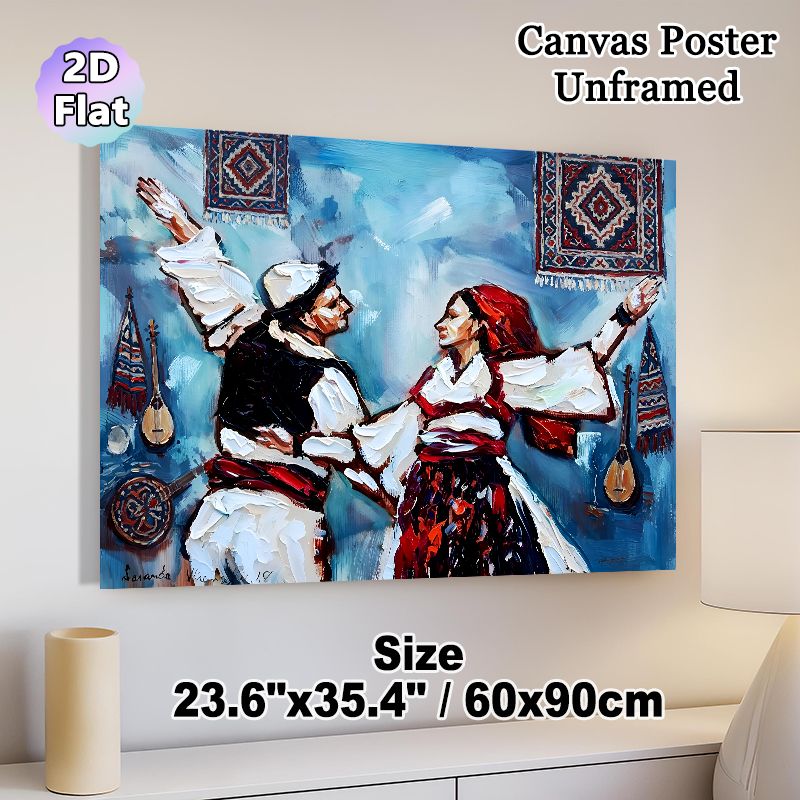 Traditional Folk Dance Painting Poster, Bold Impasto Style Ethnic Couple Dancing Poster, Artistic Cultural Decor Ideal For Living Room, Cultural_maomaolike.com