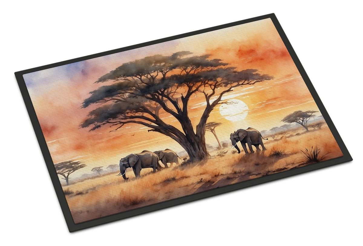 Elephants Savanna Sunrise Doormat Front Door Mat Indoor Outdoor Rugs For Entryway, Non Slip Washable Low Pile, 24H X 36W_maomaolike.com