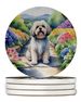 Lhasa Apso Spring Path Large Sandstone Coasters Pack Of 4 Absorbent Round Coasters Decor Gifts For Men Or Women, 4 In, Multicolor_maomaolike.com