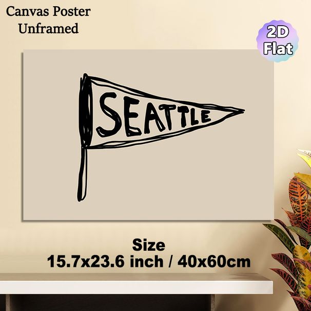 Seattle Pennant Painting Poster, Hand-drawn Minimalist Line Art Poster, Adds Gentle Local Charm, Ideal For Living Room, Bedroom Or Entryway_maomaolike.com
