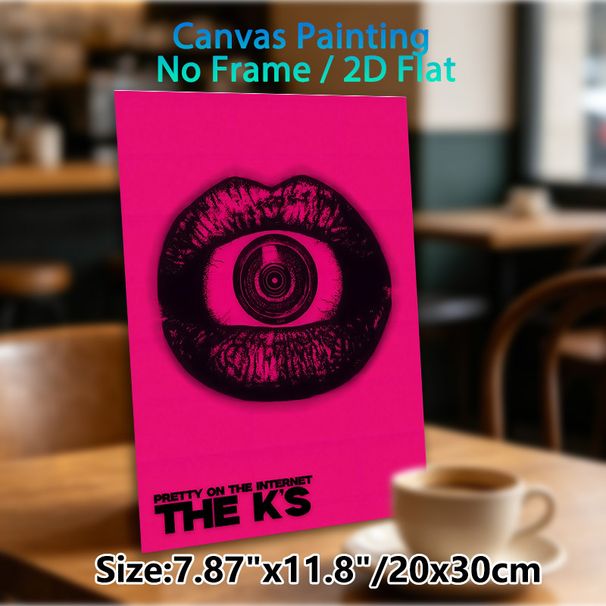 Surreal Eye-in-Lip Art Painting Poster, Bold Pink-toned Retro Graphic Poster, Unique Artistic Decor Piece, Suitable For Bedroom, Living Room And Music_maomaolike.com