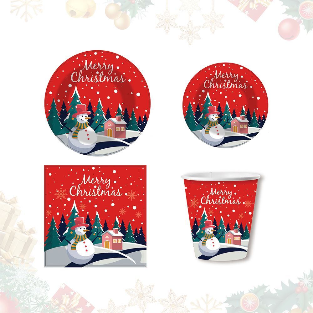 50pcs Christmas Dinnerware Set Party Supplies Snowman Disposable Tableware Paper Plates And Napkins Banners Plastic Tablecloths Cutlery Serves 10 For Merry Christmas Party Home Indoor Outdoor Decor_maomaolike.com