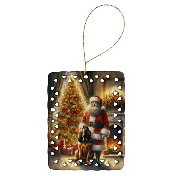 Bloodhound And Santa Claus Porcelain Ornament Christmas Tree Hanging Decorations For Home Christmas Holiday, Rectangle, Gift, Multicolor_maomaolike.com