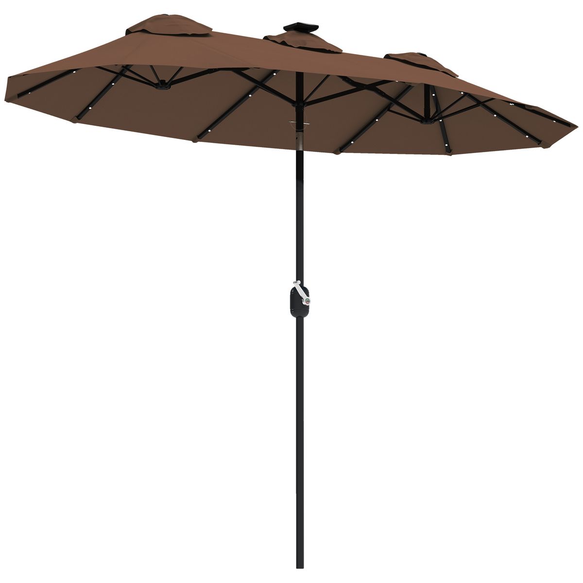 Double-sided Patio Umbrella, 9.7 Ft. Outdoor Umbrella With 45-Degree Tilt And Crank, LED Solar Light And 12 Ribs, Coffee_maomaolike.com