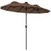 Double-sided Patio Umbrella, 9.7 Ft. Outdoor Umbrella With 45-Degree Tilt And Crank, LED Solar Light And 12 Ribs, Coffee_maomaolike.com