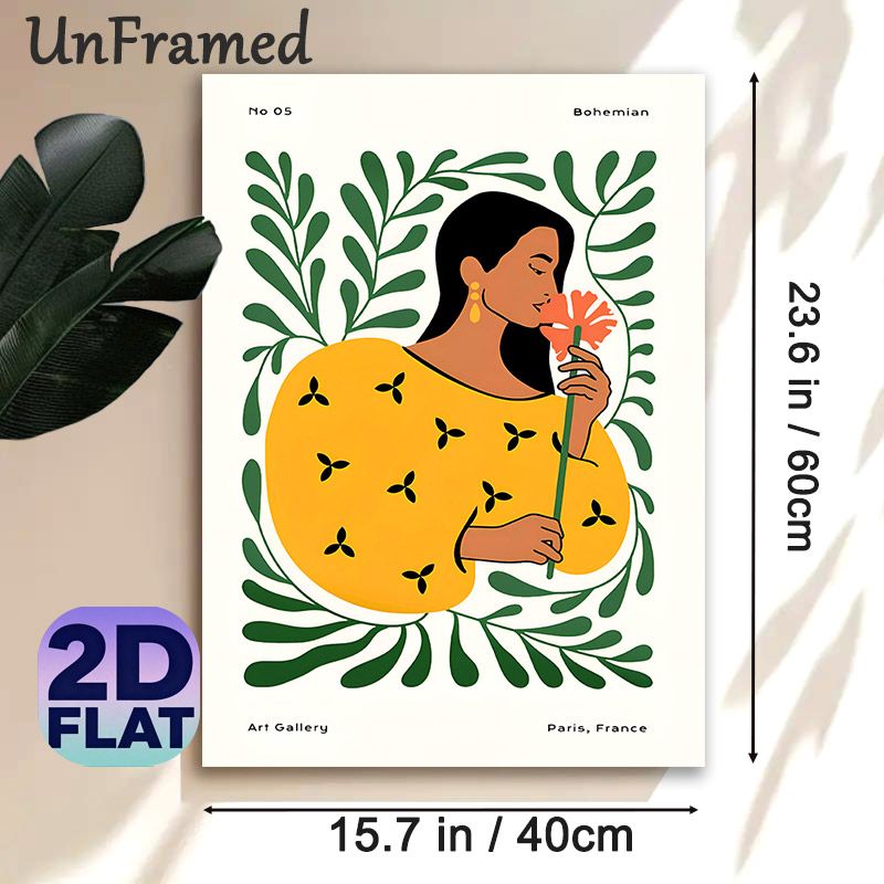 Bohemian Woman With Flower Painting Poster, Vibrant Stylized Bohemian Art Poster, Adds Gentle Artistic Ambiance Suitable For Living Room, Bedroom_maomaolike.com