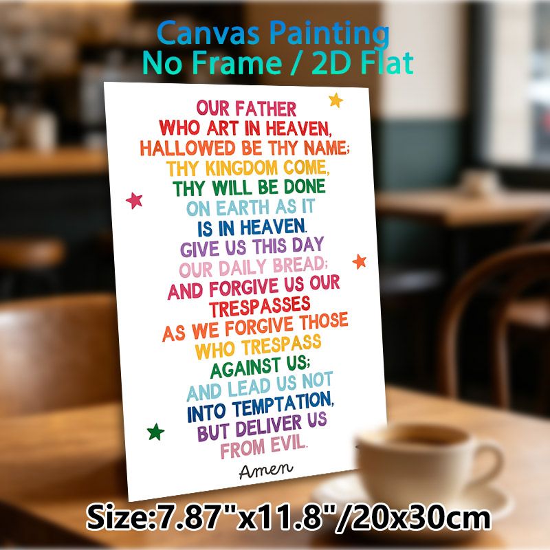 The Lord's Prayer Painting Poster, Vibrant Rainbow-hued Text With Star Accents Poster, Inspirational Religious Verse Decor Suitable For Home, Prayer_maomaolike.com