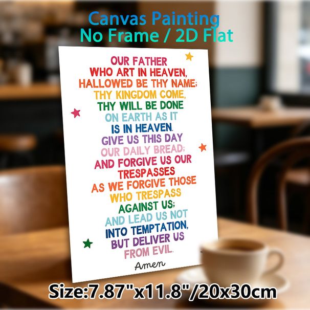The Lord's Prayer Painting Poster, Vibrant Rainbow-hued Text With Star Accents Poster, Inspirational Religious Verse Decor Suitable For Home, Prayer_maomaolike.com