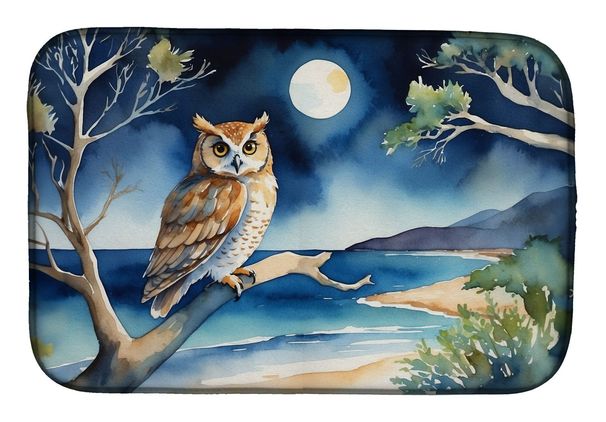 Owl Perched In Coastal Tree Dish Drying Mat Absorbent Dish Drying Mat Pad For Kitchen Counter Dish Drainer Mat For Countertop, 14 X 21", Multicolor_maomaolike.com