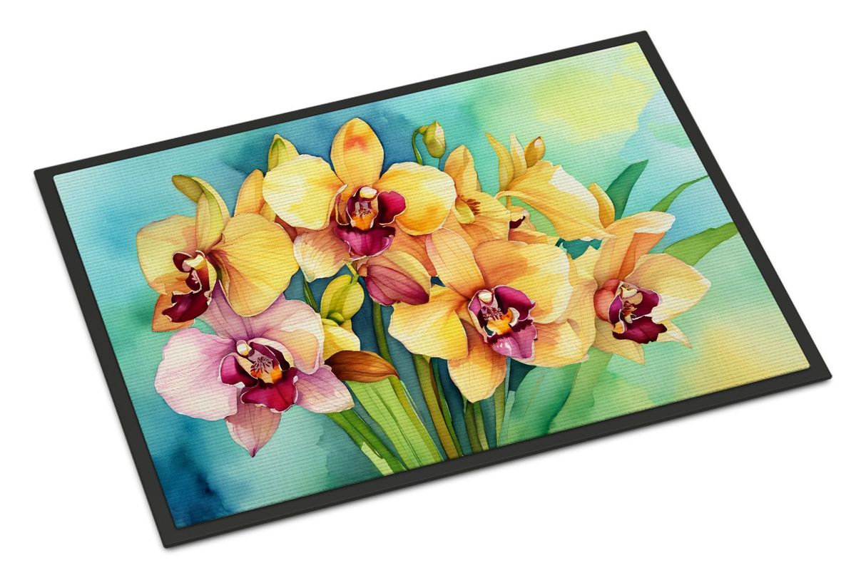 Orchids In Watercolor Doormat Front Door Mat Indoor Outdoor Rugs For Entryway, Non Slip Washable Low Pile, 24H X 36W_maomaolike.com