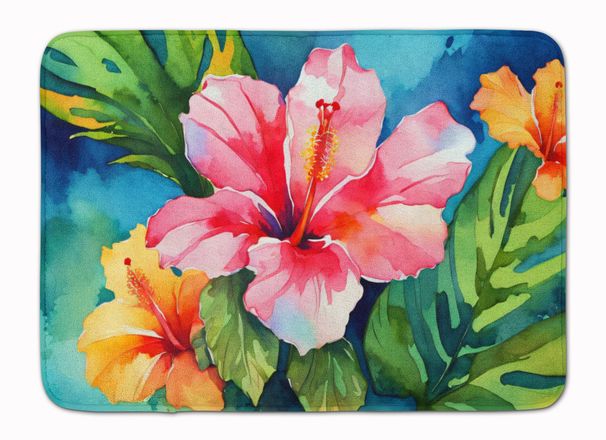 Hawaii Hawaiian Hibiscus In Watercolor Memory Foam Kitchen Mat Machine Washable Anti-Fatigue Mat Cushion Comfort Bath Mat Or Kitchen Rug_maomaolike.com