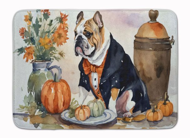 English Bulldog Fall Kitchen Pumpkins Memory Foam Kitchen Mat Machine Washable Anti-Fatigue Mat Cushion Comfort Bath Mat Or Kitchen Rug_maomaolike.com