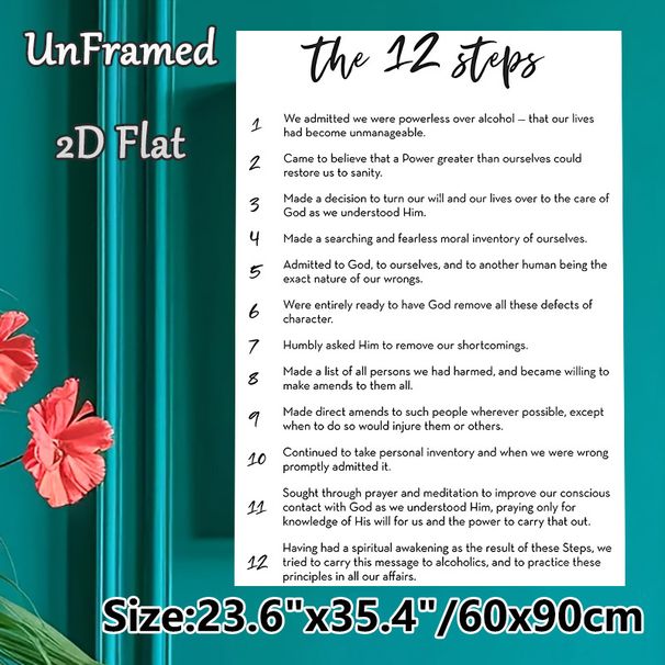 12 Steps Recovery Painting Poster, Minimalist Text-based Poster, Inspirational Recovery Guidance, Suitable For Support Group Rooms, Personal Living_maomaolike.com