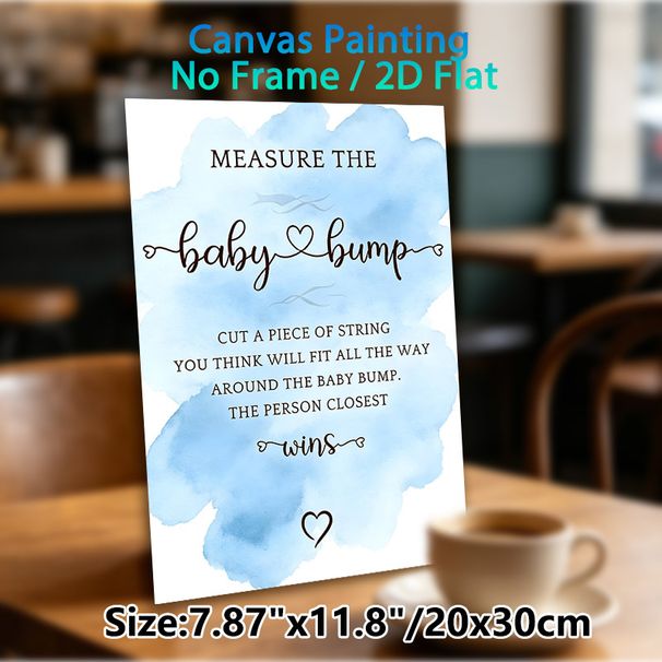 Baby Bump Measure Game Painting Poster, Light Blue Watercolor Style Poster, Interactive Party Game Decor Suitable For Baby Shower Gatherings_maomaolike.com