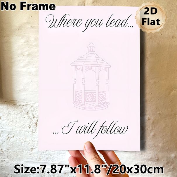 Romantic Gazebo Quote Painting Poster, Delicate Line Art Soft Pink Gazebo With Elegant Script Quote Poster, Warm Heartfelt Decor For Bedroom, Living_maomaolike.com