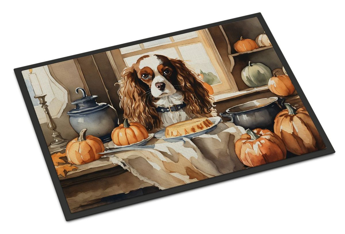 Cavalier Spaniel Fall Kitchen Pumpkins Doormat Front Door Mat Indoor Outdoor Rugs For Entryway, Non Slip Washable Low Pile, 24H X 36W_maomaolike.com