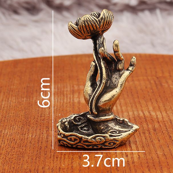 Antique Brass Leaf Backflow Ornament Desktop Lotus Guanyin Buddha Hand Burner Holder Incense Stick_maomaolike.com