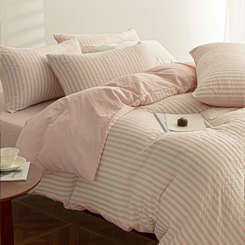 Wholesale INS Japanese Style Skin-Friendly Cloud Cotton Four-Piece Soft Washed Jacquard Striped 4-Piece Bedding Set_maomaolike.com