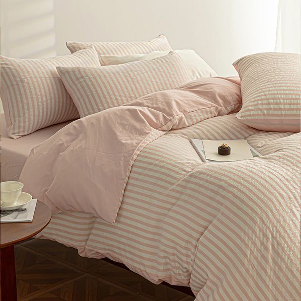 Wholesale INS Japanese Style Skin-Friendly Cloud Cotton Four-Piece Soft Washed Jacquard Striped 4-Piece Bedding Set_maomaolike.com