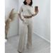 Women's Clothing new fashion cotton and linen short tops high waist wide leg suit pants _maomaolike.com