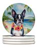 Boston Terrier Luau Large Sandstone Coasters Pack Of 4 Absorbent Round Coasters Decor Gifts For Men Or Women, 4 In, Multicolor_maomaolike.com