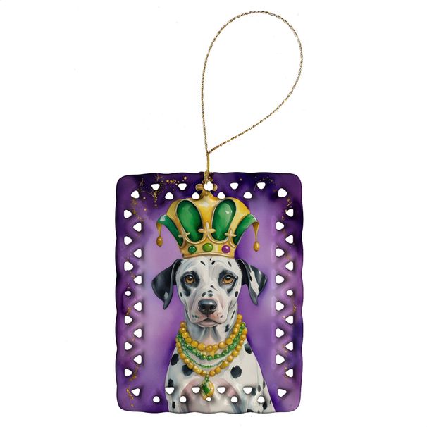 Dalmatian King Of Mardi Gras Porcelain Ornament Christmas Tree Hanging Decorations For Home Christmas Holiday, Rectangle, Gift, Multicolor_maomaolike.com
