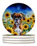 Boxer In Sunflowers Large Sandstone Coasters Pack Of 4 Absorbent Round Coasters Decor Gifts For Men Or Women, 4 In, Multicolor_maomaolike.com