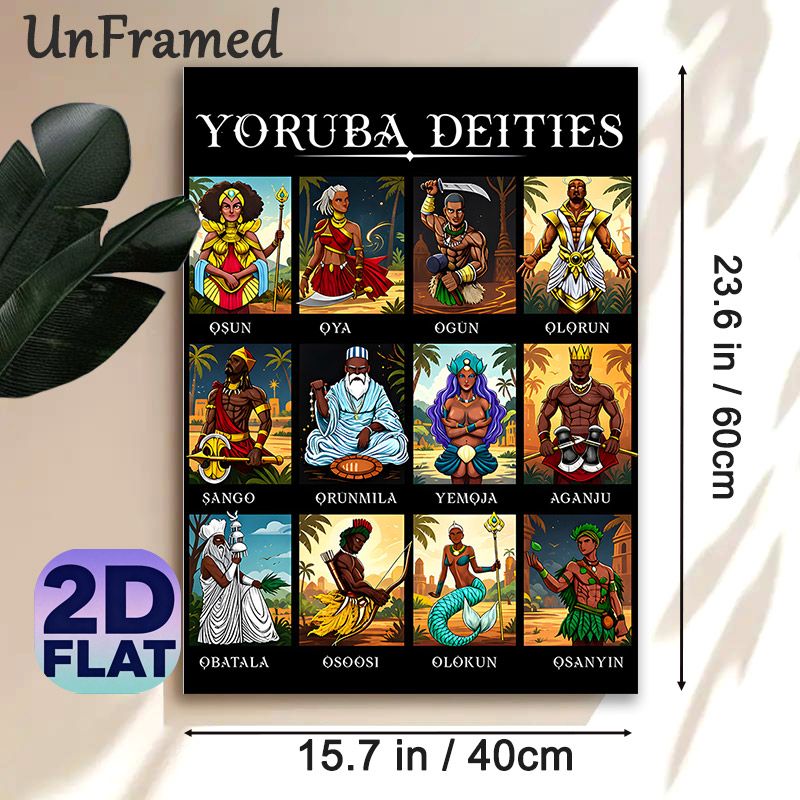 Yoruba Deities Painting Poster, Vibrant Illustrated Poster, Features Diverse Traditional Yoruba Deities, Cultural Artistic Decor Ideal For Home, Study_maomaolike.com