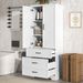 Tall Bathroom Storage Cabinet,Cabinet With Two Doors And Drawers,Adjustable Shelf,MDF Board,White_maomaolike.com