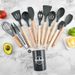 12-Piece Kitchen Utensils With Wooden Handles, Non-Stick Cooking Spatula, High-Temperature Resistant Silicone_maomaolike.com