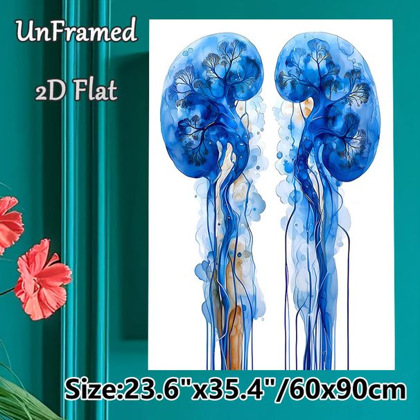 Kidney-Tree Fusion Anatomy Painting Poster, Vibrant Watercolor-style Blue Artistic Organ-Tree Poster, Unique Anatomical Artwork Ideal For Medical_maomaolike.com