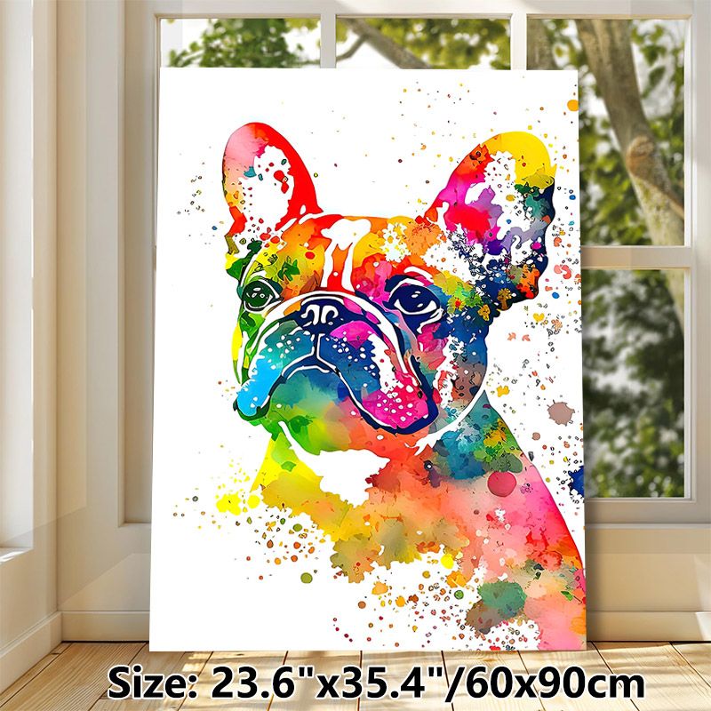 French Bulldog Painting Poster, Vibrant Watercolor Splatter-style Dog Portrait Poster, Eye-catching Artistic Decor Ideal For Living Room, Bedroom And_maomaolike.com