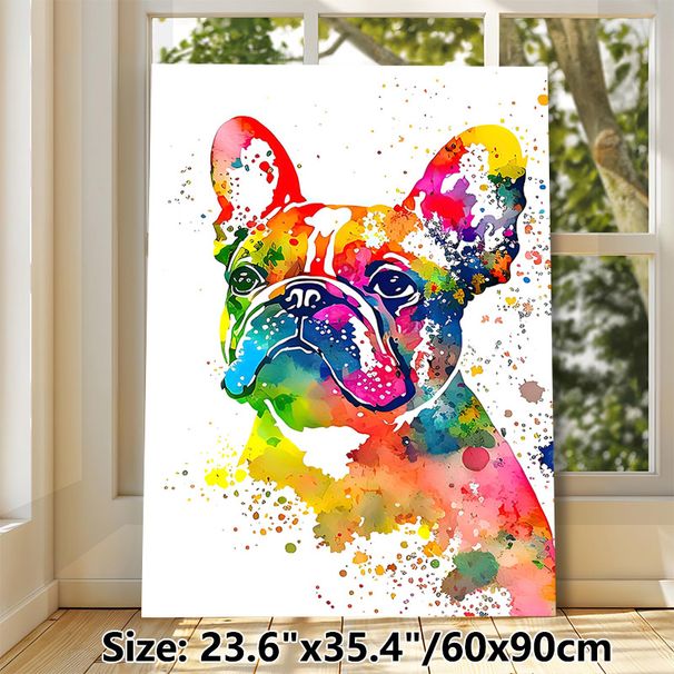 French Bulldog Painting Poster, Vibrant Watercolor Splatter-style Dog Portrait Poster, Eye-catching Artistic Decor Ideal For Living Room, Bedroom And_maomaolike.com
